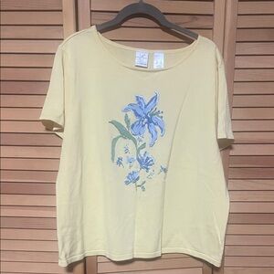 Emma James Soft Yellow Sweater with Blue Floral Accent